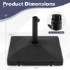 Heavy-duty black fillable umbrella base with dimensions 21.5” x 21.5” x 16”, designed for 1.5"-1.9" poles, features.