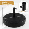 Fillable umbrella base with a 90 lbs capacity, designed for 1.2"-2" poles, featuring a durable black HDPE construction.