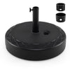 Heavy-duty black fillable umbrella base with dual adapters, designed for 1.2"-2" poles, ensuring stability for market.