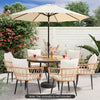 Heavy-duty black umbrella base for 1.2"-2" poles, filled with sand for stability, ideal for patio tables.