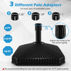 Fillable umbrella base in black with shell texture, featuring three coupler sizes for 6-10 ft patio umbrellas.