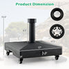 Fillable umbrella base stand with lockable wheels, dimensions 17"x17"x15.5", designed for easy mobility and stability.