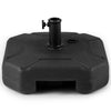Heavy-duty 17-inch umbrella base made of HDPE, refillable with water or sand, features a carrying handle for easy.