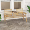 Outdoor fir wood bench with foldable middle table, showcasing natural finish and sturdy design, perfect for garden.