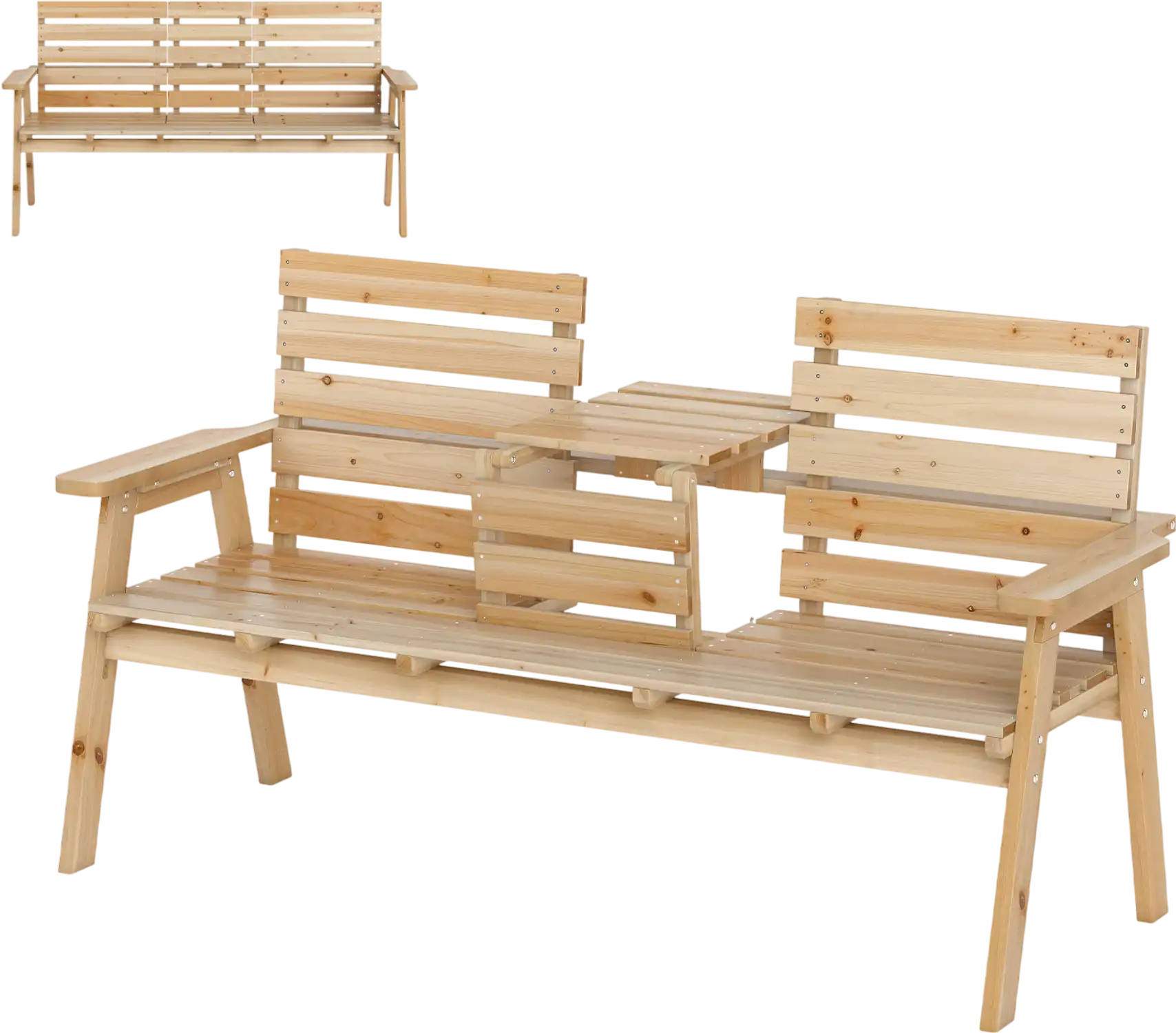 Costway Outdoor Fir Wood Bench Foldable Middle Table 59684317 New