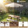 Kids picnic table with 2 benches and detachable umbrella, made of fir wood, ideal for outdoor snacks and activities.