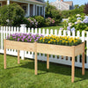 Fir Wood Outdoor Raised Garden Bed with Divider Panel and Drainage Holes-Natural - Gallery View 1 of 10