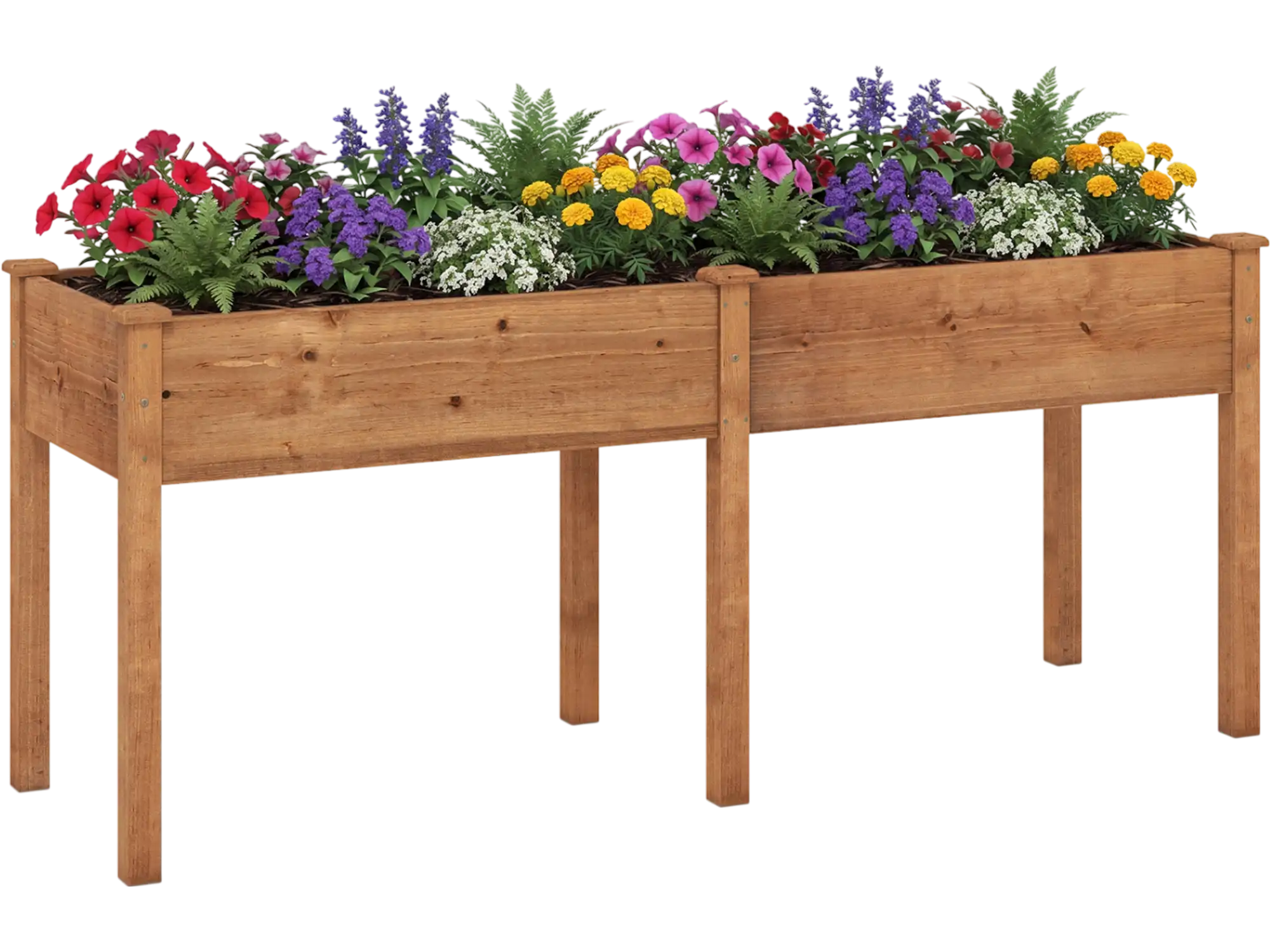 Costway Fir Wood Outdoor Raised Garden Bed w/ Divider Panel Drainage Holes 497165238 New