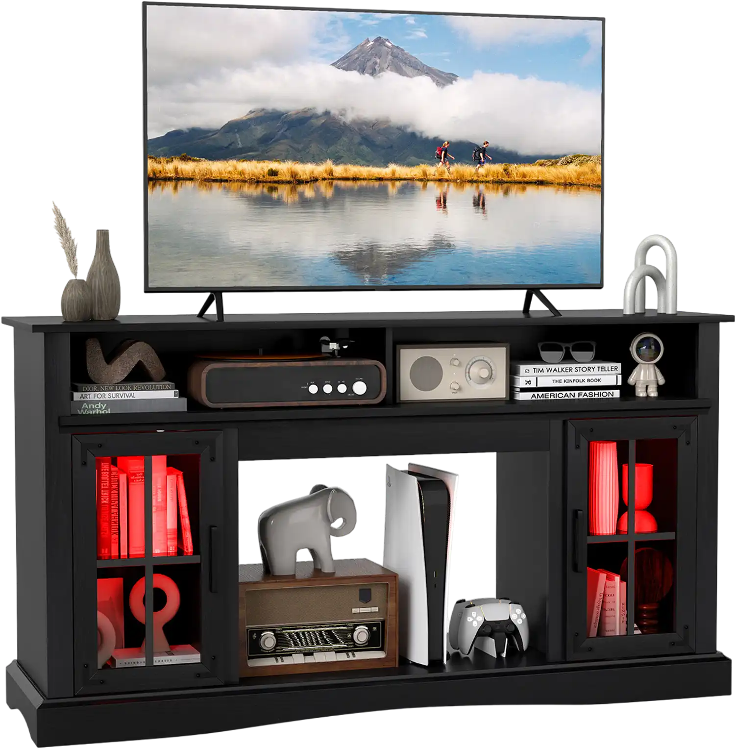 Costway LED TV Stand with Remote Control 932857614 New