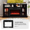TV stand in black with RGB LED lights, adjustable shelves, and space for an electric fireplace for living room decor.