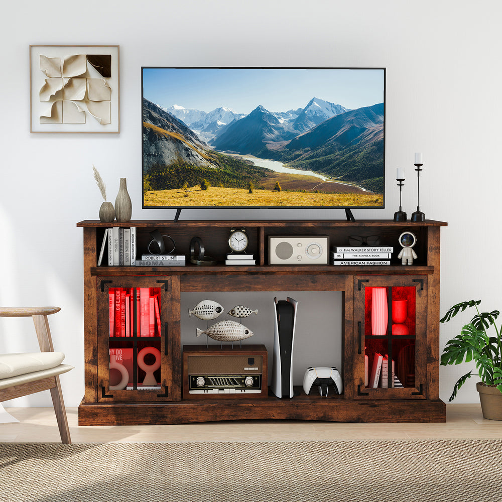 TV Stand with LED Lights and Remote Control-Rustic Brown - Gallery View 1 of 9