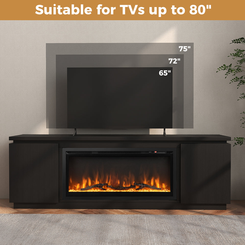 Costway Fireplace TV Stand with 3 Adjustable Shelves for 80" TVs New