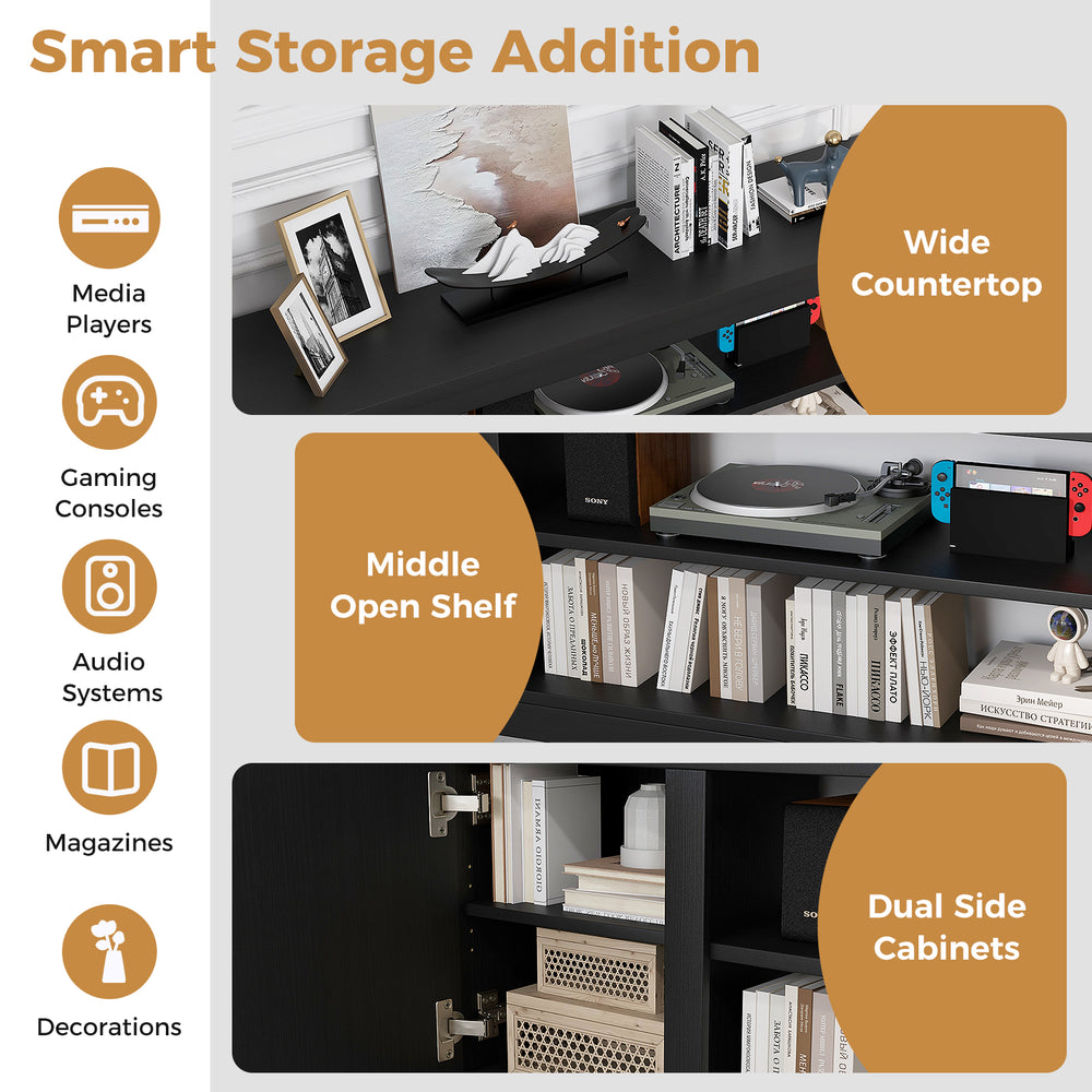 Costway Fireplace TV Stand with 3 Adjustable Shelves for 80" TVs New