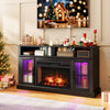 Fireplace TV stand in black with realistic 3D flame effect, RGB LED lights, and space for TVs up to 50 inches.