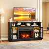 Fireplace TV stand in black with realistic flame effect, remote control, and RGB LED lights, perfect for TVs up to 50.