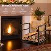 Firewood log rack in black with raised feet and handle, made of heavy-duty steel for easy storage and stability.