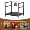 Firewood log rack in black with raised feet and handles, designed for indoor and outdoor use, holds up to 110 lbs.
