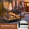 Firewood log rack in black with raised feet and handles, designed for better burning and easy storage.