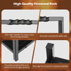 Close-up of the firewood log rack's unique handle and raised feet, featuring a rustproof black steel frame for.