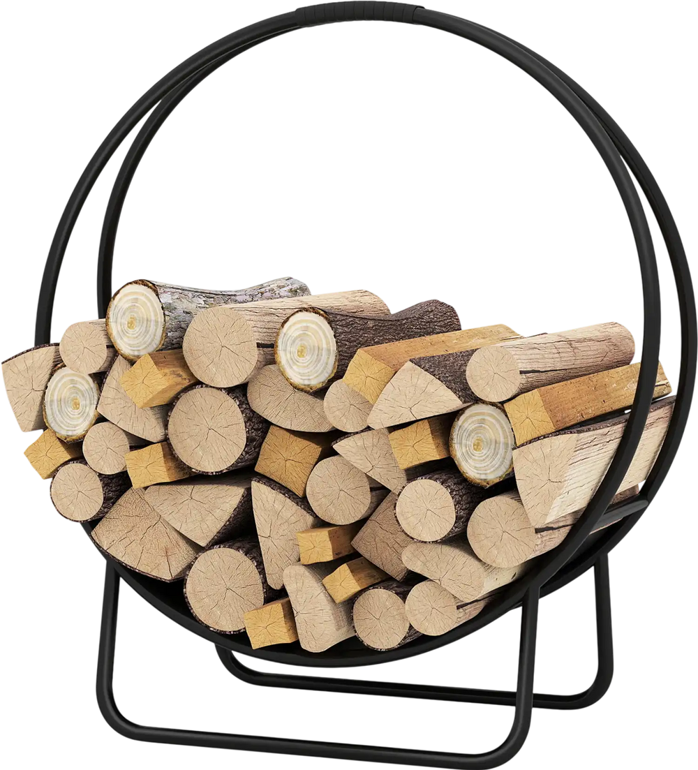 Firewood Log Hoop 20 Inch Round Heavy-duty Metal Curved Log Rack with Stand