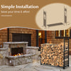 4 feet firewood rack stand with mesh sides, featuring a simple installation guide for quick and easy setup.