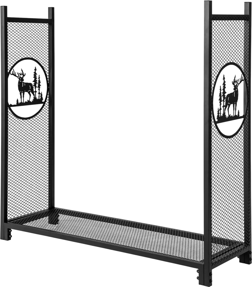 4 Feet Firewood Rack Stand with Mesh Sides
