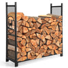 4 feet firewood rack stand with mesh sides, powder-coated for rust resistance, ideal for indoor and outdoor wood.