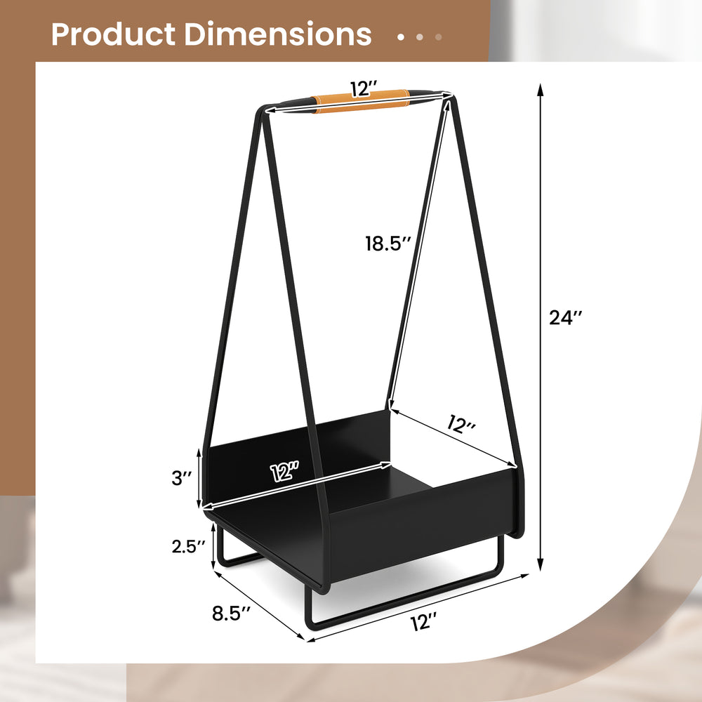 Heavy-duty metal firewood storage rack dimensions, featuring a stable triangle structure and leather handle for easy.