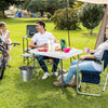 Fish cleaning table with two sinks, durable HDPE, and 360° rotatable faucet, ideal for outdoor food prep.