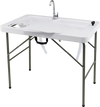 Fish cleaning table with two sinks, durable HDPE material, and a 360° rotatable faucet for easy outdoor use.