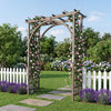 Flat top garden arch trellis in brown, 85" tall, supporting climbing plants, ideal for weddings and garden entrances.