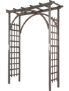 Flat top garden arch trellis in brown wood, 85" tall, ideal for climbing plants and wedding decor with sturdy design.