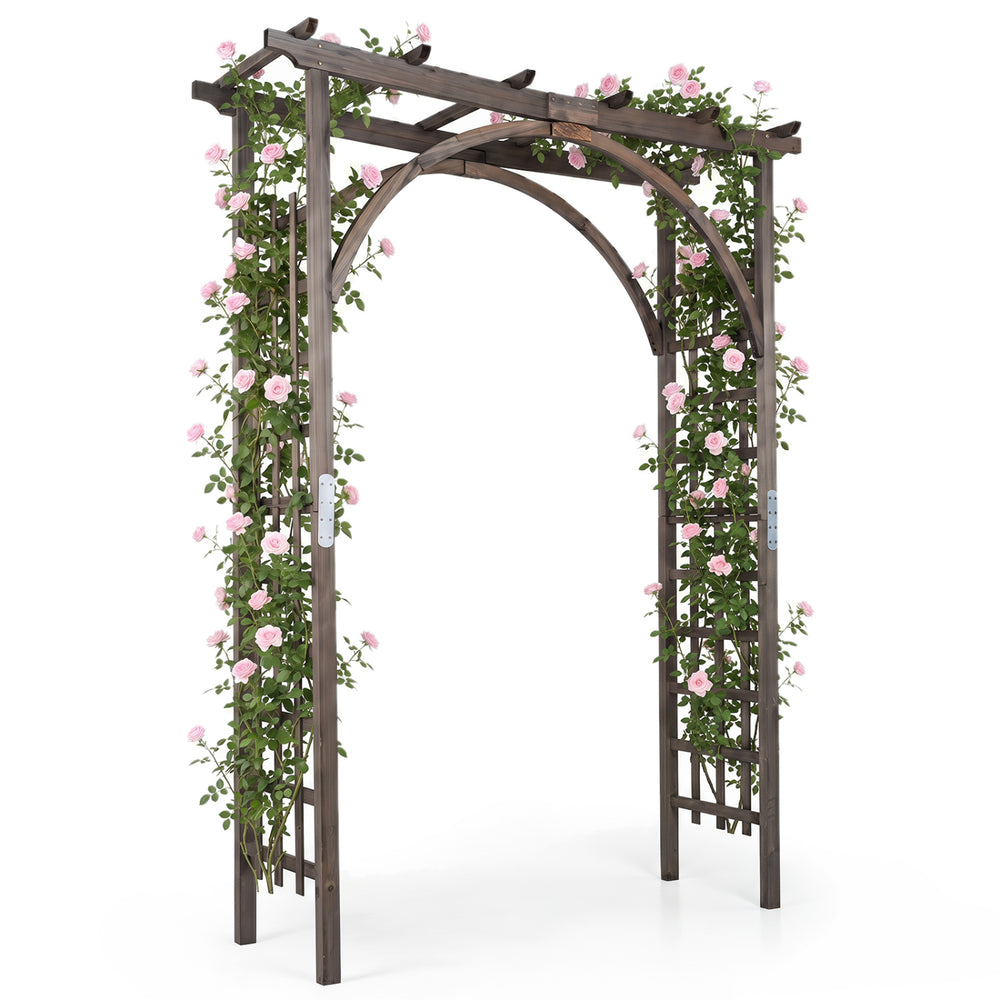 Flat top garden arch trellis showcasing a sturdy wooden structure, perfect for vibrant climbing plants and wedding.