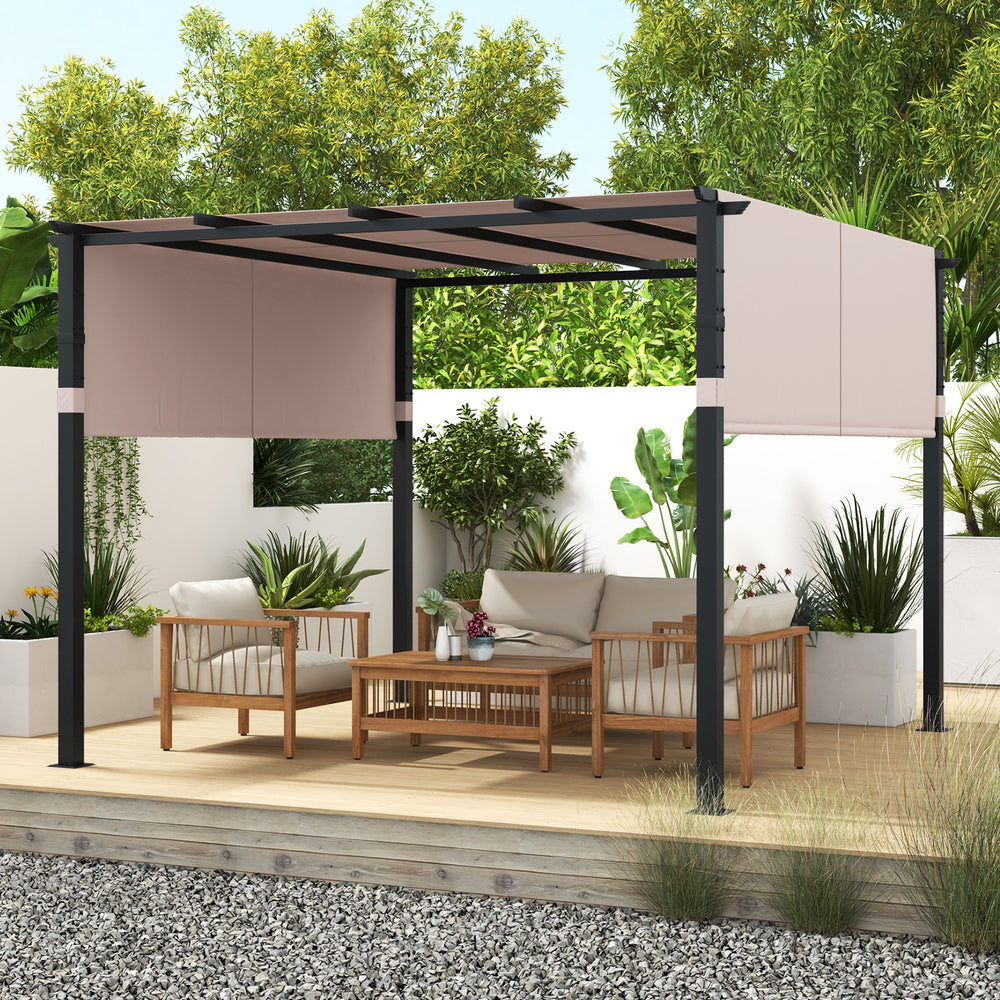 10 x 10 ft Flat Top Pergola with Retractable Canopy for Garden Pool Porch and Backyard-Beige - Gallery View 1 of 10