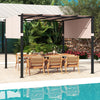 10 x 10 ft flat top pergola with beige retractable canopy, perfect for garden, poolside, or backyard shade.