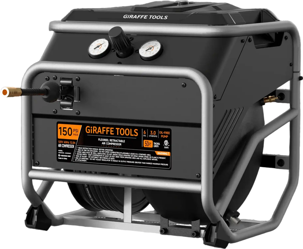 Giraffe Tools FlexReel Retractable Air Compressor 6 gal 2.0 HP 150 PSI New