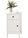 White flip top end table with USB ports, drawer, and charging station, ideal for bedside or sofa side use.