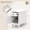 Dimensions of the white Flip Top End Table with charging station, drawer, and ample storage for devices and magazines.