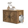 Rustic flip top cat washroom furniture with double barn doors, featuring a side entrance and removable divider for easy.