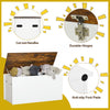 Flip-top storage chest in white with a rustic brown lid, featuring durable hinges and cut-out handles for easy access.