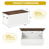 Flip-top storage chest in white with rustic brown lid, dimensions 35.5" x 17.5" x 18", ideal for toy storage and.