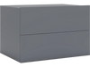 Gray floating nightstand with two storage drawers, wall-mounted design for space-saving bedroom organization.