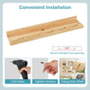 Wave-shaped natural fir wood picture ledge shelf for kids' rooms, showcasing installation steps and recommended hole.