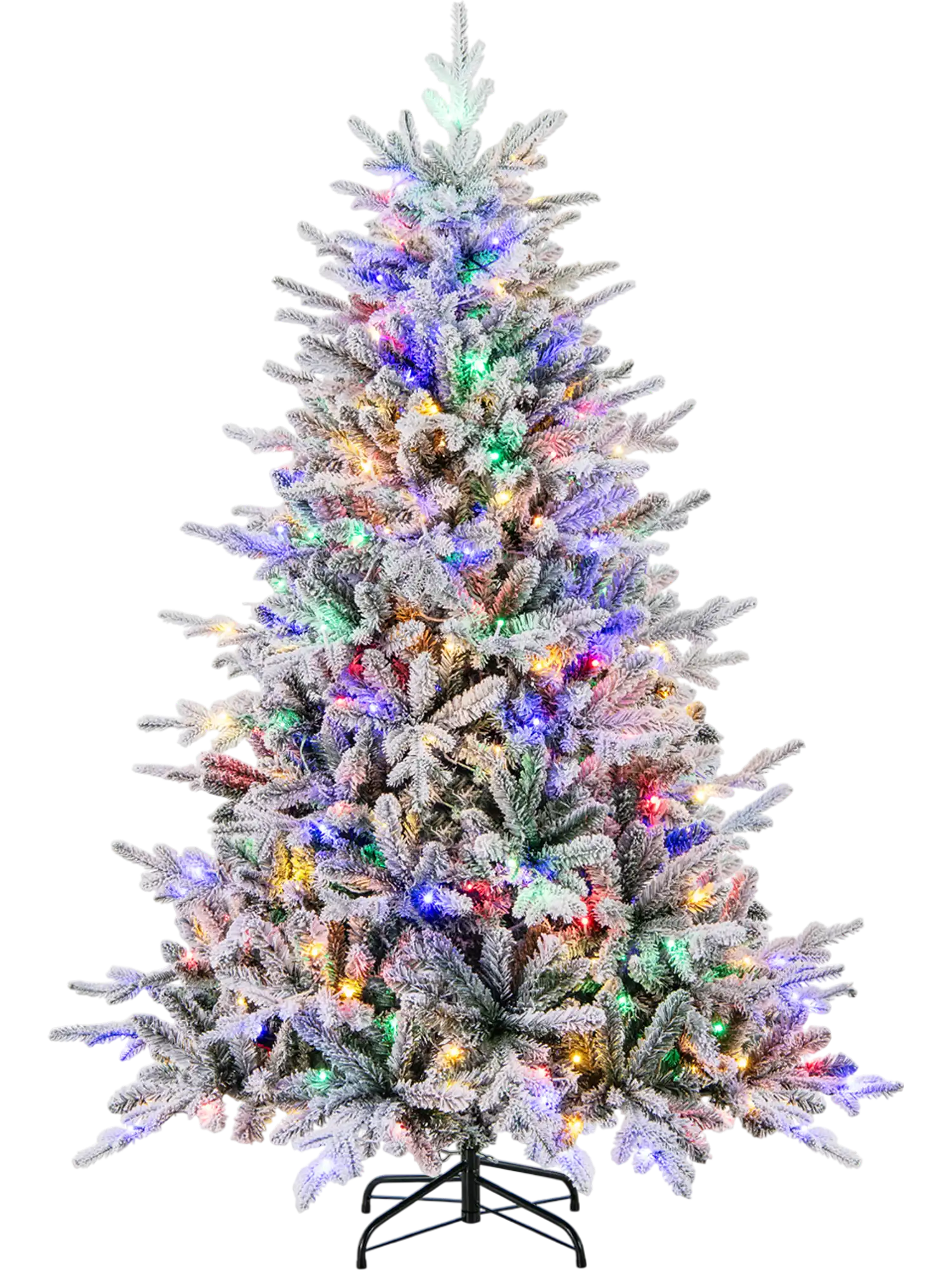 Costway Flocked Christmas Tree w/ Multi-Color LED Lights & 8 Modes 26594813 New