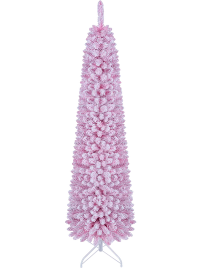 Costway Pre-Lit Flocked Pencil Fir Christmas Tree 8 Modes 28996475 New