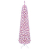 Flocked pink pencil Christmas tree, 6/7 FT tall, pre-lit with 140 warm white LED lights and 8 lighting modes for festive decor.