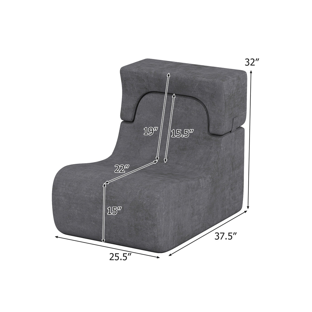 Gray floor chair with detachable headrest, made of ice velvet fabric, ideal for relaxing or reading in any room.
