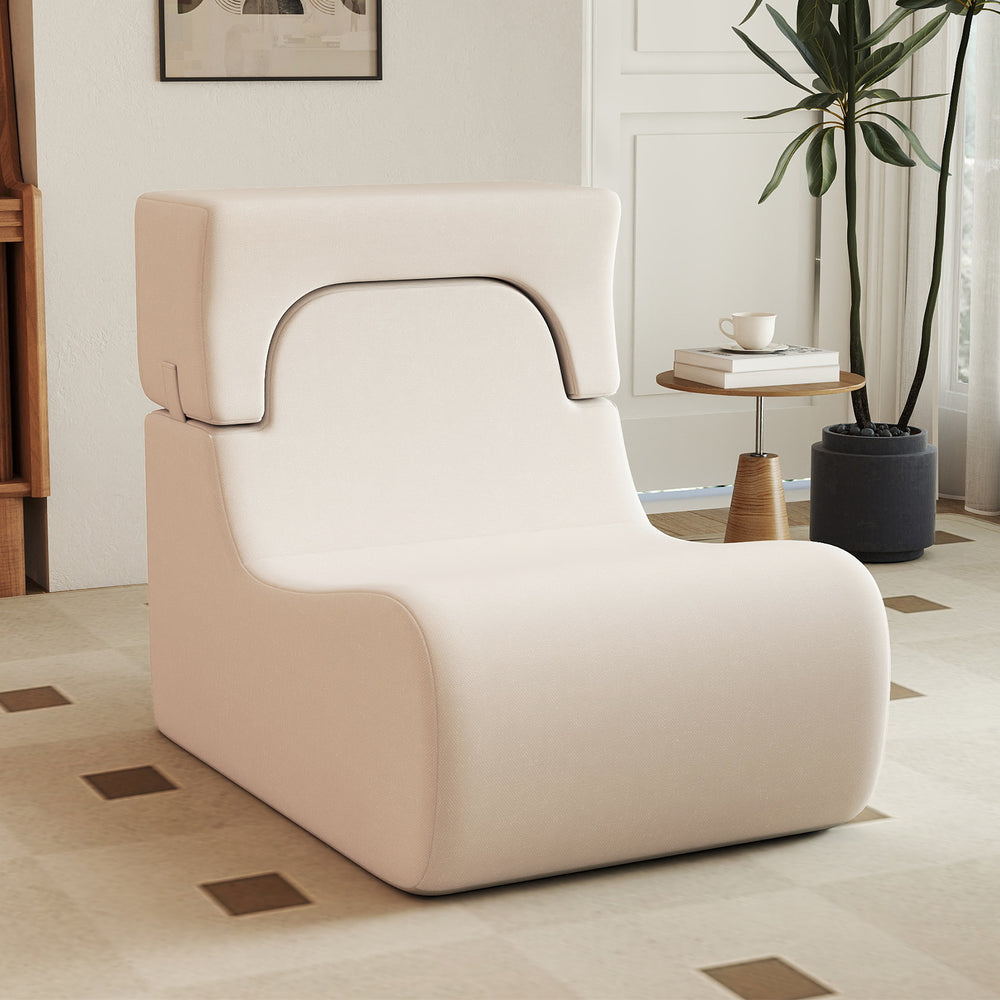 Floor Chair Lazy Sofa with Detachable Headrest-Beige - Gallery View 1 of 10