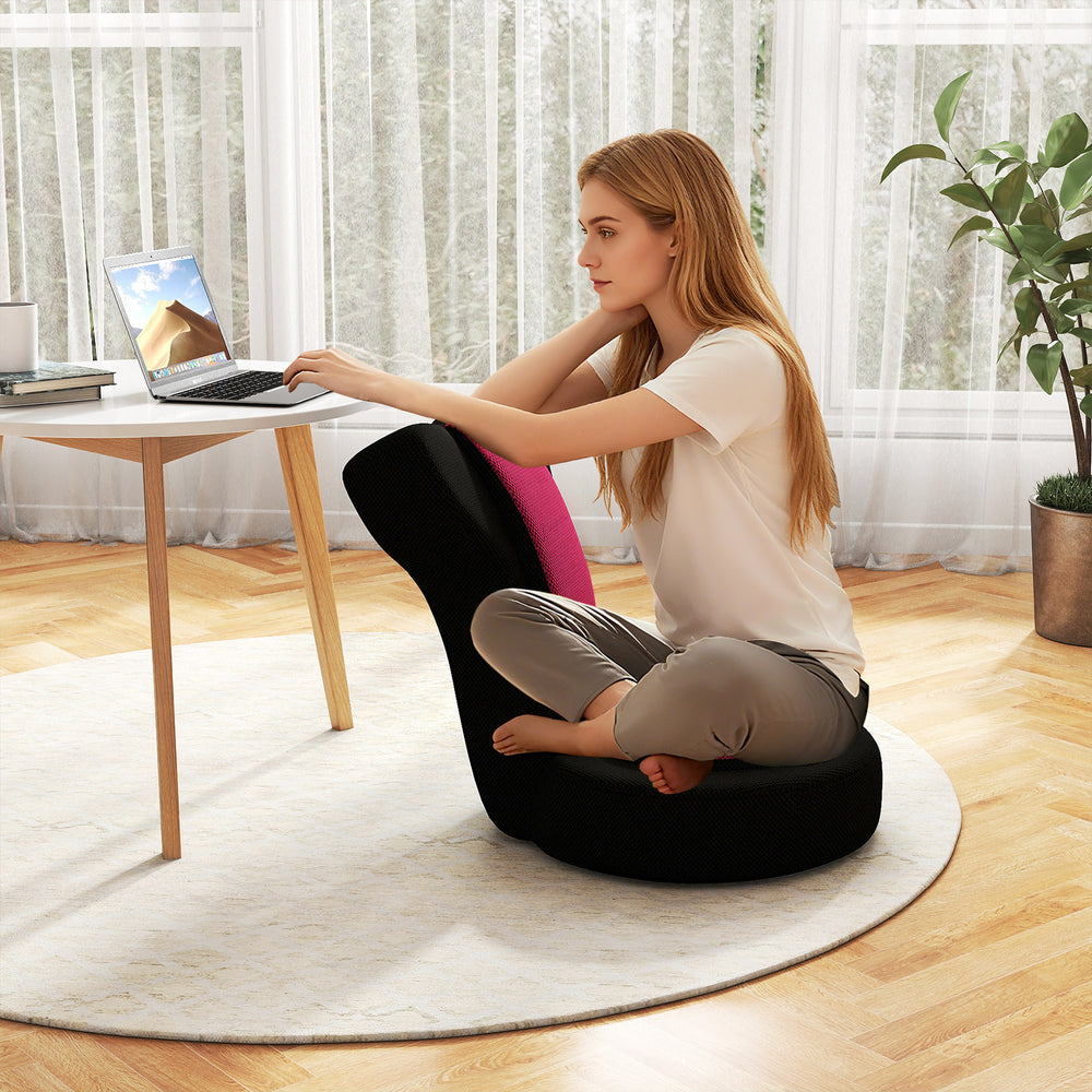 Floor Comfy Gaming Leisure Chair in pink with adjustable headrest, perfect for gaming or relaxing in any room.