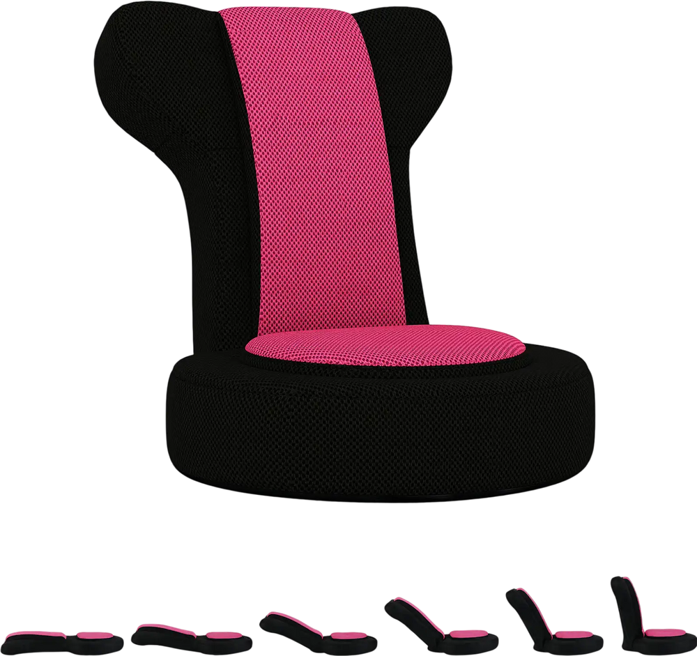Comfy gaming leisure chair in pink and black with adjustable headrest and backrest, perfect for relaxation and gaming.